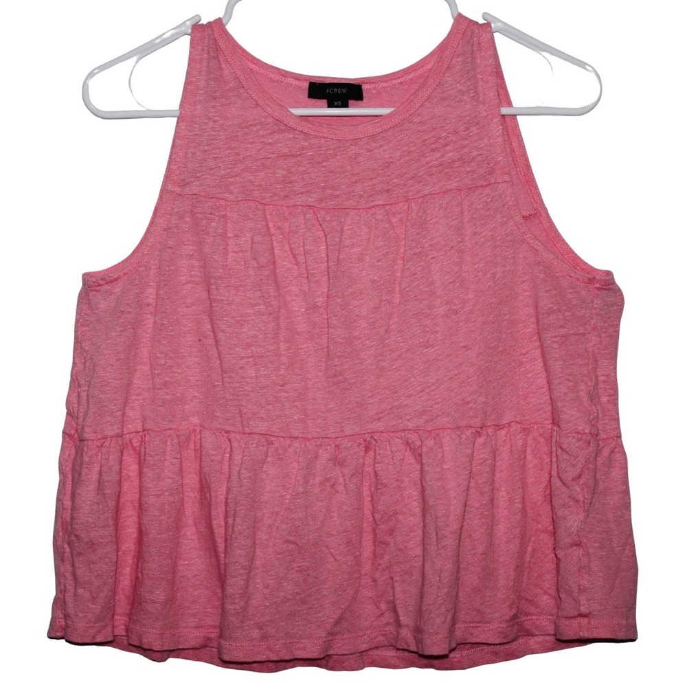 Women's J. Crew Tiered Sleeveless Tank AL120 Pink Linen Sleeveless Shirt Size XS